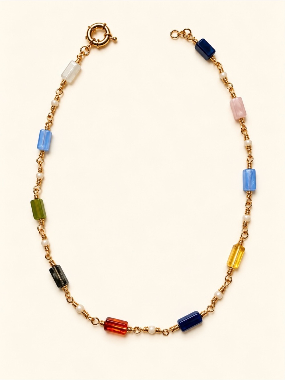 Handmade Gold-Tone Multi-Color Beaded Necklace
